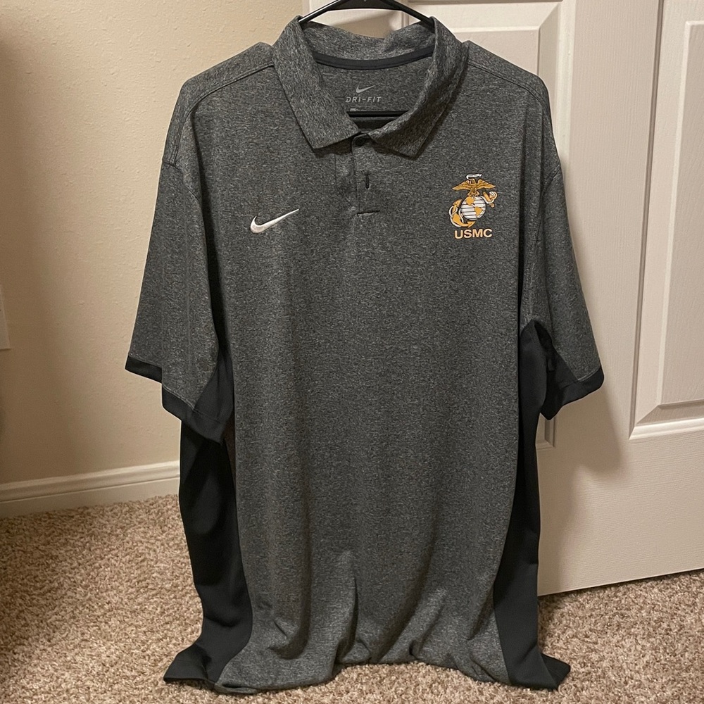 Nike Gray and Black USMC Polo Shirt